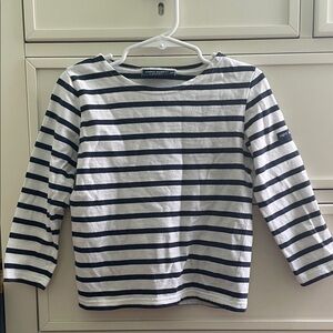 Saint James Kids Long Sleeve Shirt - Navy Blue and White Stripes